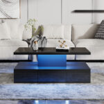 Two-Tier Living Room Coffee Table with 16-Color LED Light, High-Gloss Living Room Table, Sofa Table - Image 31