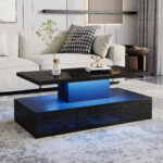 Two-Tier Living Room Coffee Table with 16-Color LED Light, High-Gloss Living Room Table, Sofa Table - Image 32