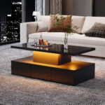 Two-Tier Living Room Coffee Table with 16-Color LED Light, High-Gloss Living Room Table, Sofa Table - Image 35