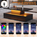 Two-Tier Living Room Coffee Table with 16-Color LED Light, High-Gloss Living Room Table, Sofa Table - Image 37