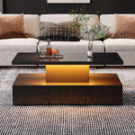Two-Tier Living Room Coffee Table with 16-Color LED Light, High-Gloss Living Room Table, Sofa Table - Image 39