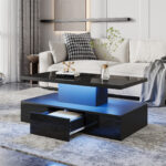 Two-Tier Living Room Coffee Table with 16-Color LED Light, High-Gloss Living Room Table, Sofa Table - Image 40