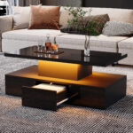 Two-Tier Living Room Coffee Table with 16-Color LED Light, High-Gloss Living Room Table, Sofa Table - Image 41