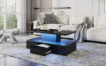 Two-Tier Living Room Coffee Table with 16-Color LED Light, High-Gloss Living Room Table, Sofa Table - Image 47