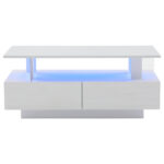 White LED Coffee Table with Storage Function, Acrylic LED Living Room Table, Side Table, Double-Layer Design - Image 23