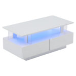 White LED Coffee Table with Storage Function, Acrylic LED Living Room Table, Side Table, Double-Layer Design - Image 29
