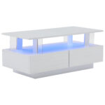 White LED Coffee Table with Storage Function, Acrylic LED Living Room Table, Side Table, Double-Layer Design - Image 30