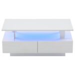 White LED Coffee Table with Storage Function, Acrylic LED Living Room Table, Side Table, Double-Layer Design - Image 31