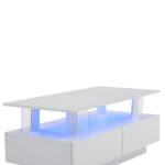 White LED Coffee Table with Storage Function, Acrylic LED Living Room Table, Side Table, Double-Layer Design - Image 34