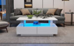 White LED Coffee Table with Storage Function, Acrylic LED Living Room Table, Side Table, Double-Layer Design - Image 4