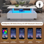 White LED Coffee Table with Storage Function, Acrylic LED Living Room Table, Side Table, Double-Layer Design - Image 36