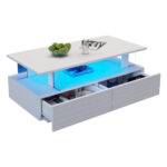 White LED Coffee Table with Storage Function, Acrylic LED Living Room Table, Side Table, Double-Layer Design - Image 37