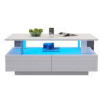 White LED Coffee Table with Storage Function, Acrylic LED Living Room Table, Side Table, Double-Layer Design - Image 39