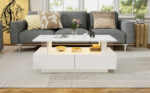 White LED Coffee Table with Storage Function, Acrylic LED Living Room Table, Side Table, Double-Layer Design - Image 43