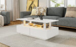 White LED Coffee Table with Storage Function, Acrylic LED Living Room Table, Side Table, Double-Layer Design - Image 45