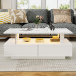 White LED Coffee Table with Storage Function, Acrylic LED Living Room Table, Side Table, Double-Layer Design - Image 49