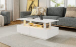 White LED Coffee Table with Storage Function, Acrylic LED Living Room Table, Side Table, Double-Layer Design - Image 51