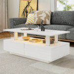 White LED Coffee Table with Storage Function, Acrylic LED Living Room Table, Side Table, Double-Layer Design - Image 52