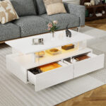White LED Coffee Table with Storage Function, Acrylic LED Living Room Table, Side Table, Double-Layer Design - Image 55