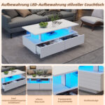 White LED Coffee Table with Storage Function, Acrylic LED Living Room Table, Side Table, Double-Layer Design - Image 58