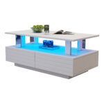 White LED Coffee Table with Storage Function, Acrylic LED Living Room Table, Side Table, Double-Layer Design - Image 61