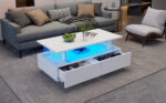 White LED Coffee Table with Storage Function, Acrylic LED Living Room Table, Side Table, Double-Layer Design - Image 64