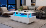White LED Coffee Table with Storage Function, Acrylic LED Living Room Table, Side Table, Double-Layer Design - Image 66