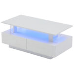 White LED Coffee Table with Storage Function, Acrylic LED Living Room Table, Side Table, Double-Layer Design - Image 69