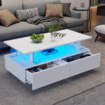 White LED Coffee Table with Storage Function, Acrylic LED Living Room Table, Side Table, Double-Layer Design - Image 8