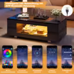 Černý LED konferenční stůl s ovládáním přes Bluetooth aplikaci, dvouvrstvý design stolu s vysokým leskem a dutým prostorem, velká úložná kapacita - Obrázek 12