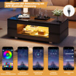 Black LED Coffee Table with Bluetooth App Control, Double-Layer High-Gloss Hollow Design Table, Large Storage - Image 12