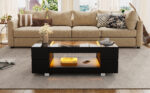 Black LED Coffee Table with Bluetooth App Control, Double-Layer High-Gloss Hollow Design Table, Large Storage - Image 13