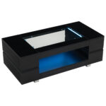 Black LED Coffee Table with Bluetooth App Control, Double-Layer High-Gloss Hollow Design Table, Large Storage - Image 34