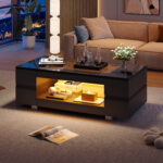 Black LED Coffee Table with Bluetooth App Control, Double-Layer High-Gloss Hollow Design Table, Large Storage - Image 38