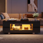 Black LED Coffee Table with Bluetooth App Control, Double-Layer High-Gloss Hollow Design Table, Large Storage - Image 40