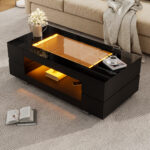 Black LED Coffee Table with Bluetooth App Control, Double-Layer High-Gloss Hollow Design Table, Large Storage - Image 41