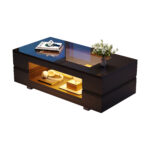 Black LED Coffee Table with Bluetooth App Control, Double-Layer High-Gloss Hollow Design Table, Large Storage - Image 46