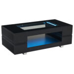 Black LED Coffee Table with Bluetooth App Control, Double-Layer High-Gloss Hollow Design Table, Large Storage - Image 49