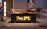 Black LED Coffee Table with Bluetooth App Control, Double-Layer High-Gloss Hollow Design Table, Large Storage - Image 56