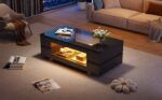 Black LED Coffee Table with Bluetooth App Control, Double-Layer High-Gloss Hollow Design Table, Large Storage - Image 57