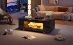 Black LED Coffee Table with Bluetooth App Control, Double-Layer High-Gloss Hollow Design Table, Large Storage - Image 58