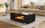 Black LED Coffee Table with Bluetooth App Control, Double-Layer High-Gloss Hollow Design Table, Large Storage - Image 62