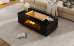 Black LED Coffee Table with Bluetooth App Control, Double-Layer High-Gloss Hollow Design Table, Large Storage - Image 63