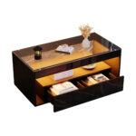 Modern Coffee Table with LED Light, rectangular sofa table with 2 Large Drawers, Spacious Living Room Table - Image 4