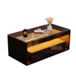 Modern Coffee Table with LED Light, rectangular sofa table with 2 Large Drawers, Spacious Living Room Table - Image 7
