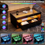Modern Coffee Table with LED Light, rectangular sofa table with 2 Large Drawers, Spacious Living Room Table - Image 2