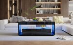 Modern Coffee Table with LED Light, rectangular sofa table with 2 Large Drawers, Spacious Living Room Table - Image 24
