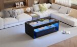 Modern Coffee Table with LED Light, rectangular sofa table with 2 Large Drawers, Spacious Living Room Table - Image 25