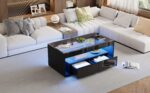 Modern Coffee Table with LED Light, rectangular sofa table with 2 Large Drawers, Spacious Living Room Table - Image 27