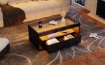 Modern Coffee Table with LED Light, rectangular sofa table with 2 Large Drawers, Spacious Living Room Table - Image 28